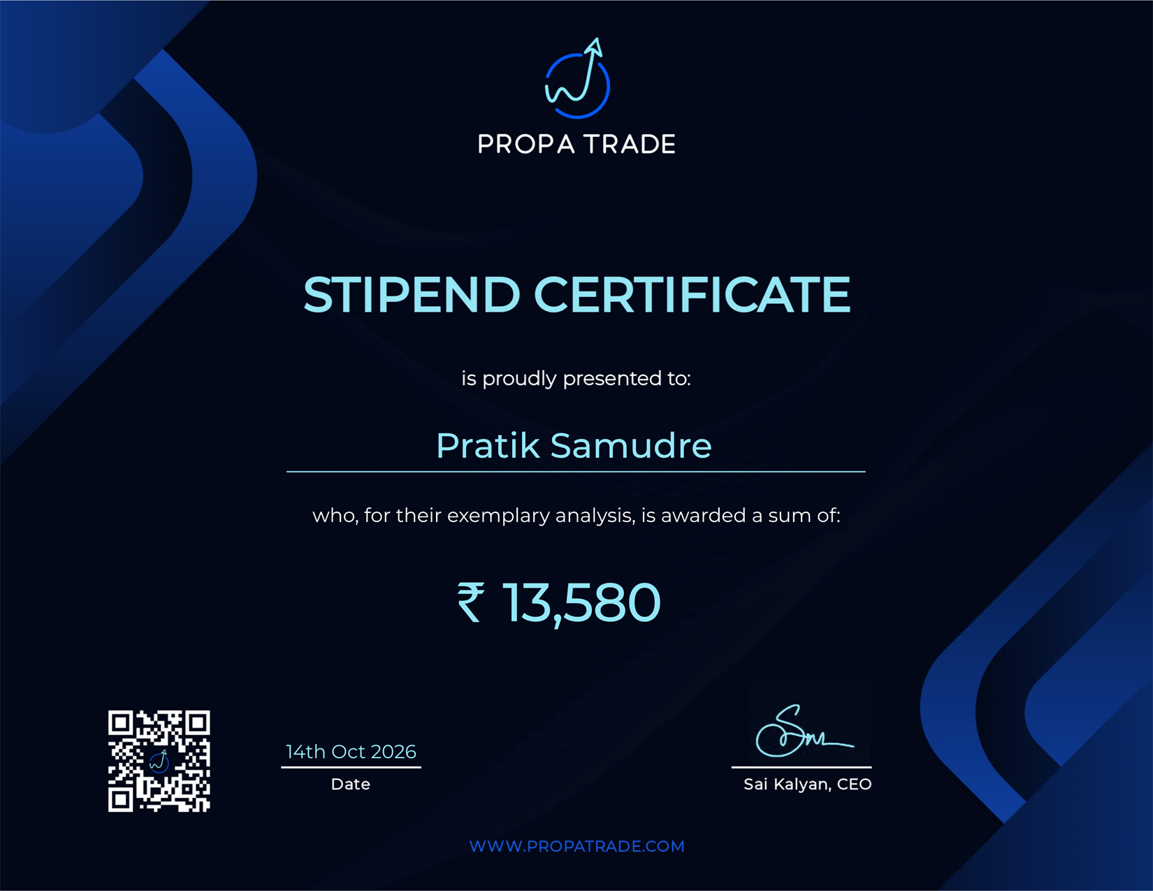 Reward Certificate - Pratik Samudre